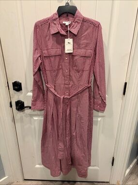 Rails Pink and White Striped Long-Sleeve Shirt Dress